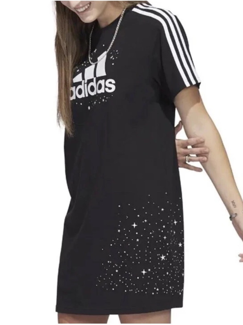adidas | Black Celestial Cosmic Stars Galaxy Mini T-Shirt Dress White Stripes